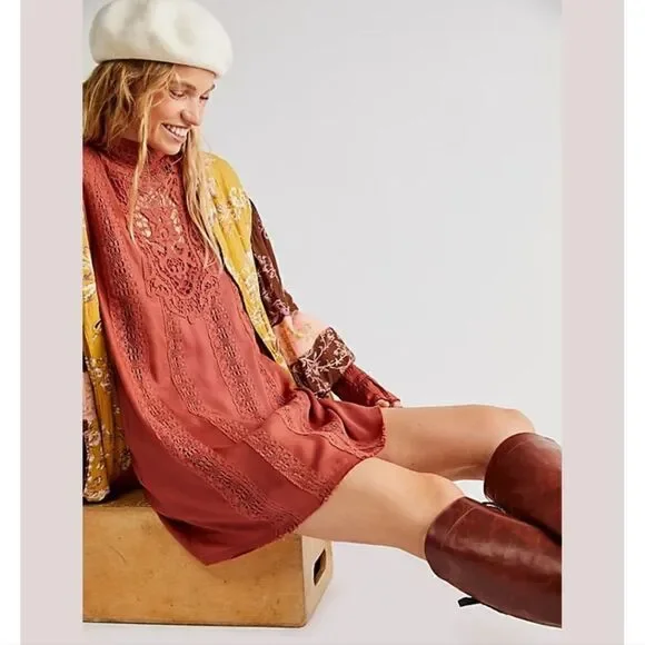 Free people nwot vienna crochet trim mini dress, small
