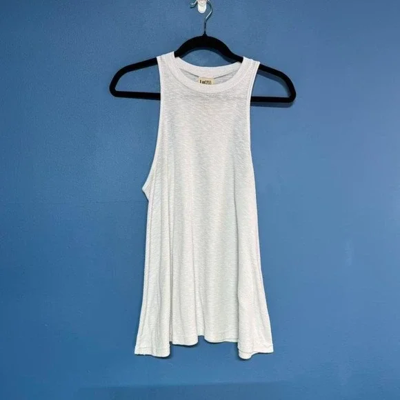 Free People Ribbed Tank Top Women's Size Medium White High Neck Flare Boho Indie