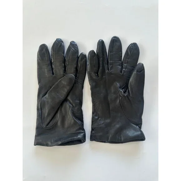 Lord & Taylor Womens 7.5 Black Leather Gloves Cashmere Lining Old Money Timeless