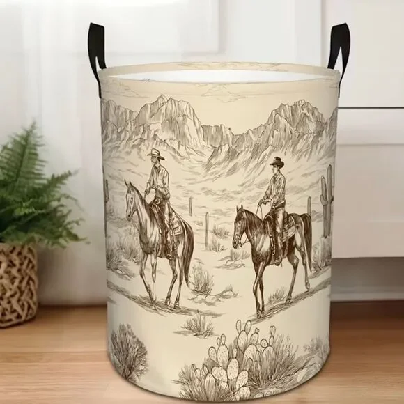 Western Cowboy Foldable Laundry Basket Waterproof Oxford Cloth For Clothes Toys