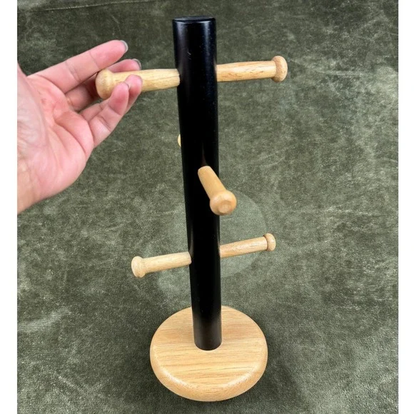 Kamenstein Wooden Mug Tree Coffee Cup Holder Rack 6 Peg Countertop Thailand