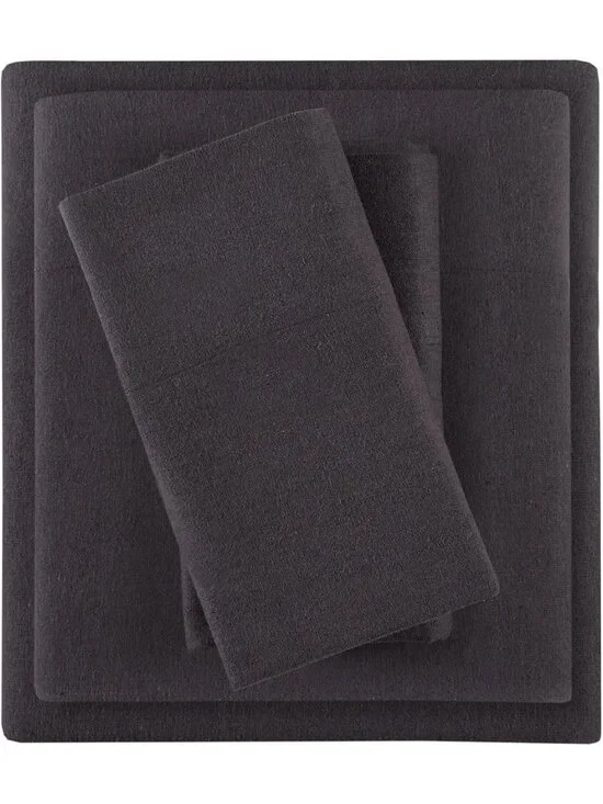 Ultra Soft Cotton Flannel Queen Sheet Set, 4-Piece Dark Grey Bedding, 14