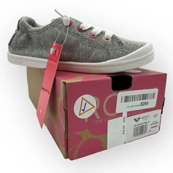 NWT Roxy Kids RG Bayshore III Textile Lace Up Sneaker Shoes Gray Size 12