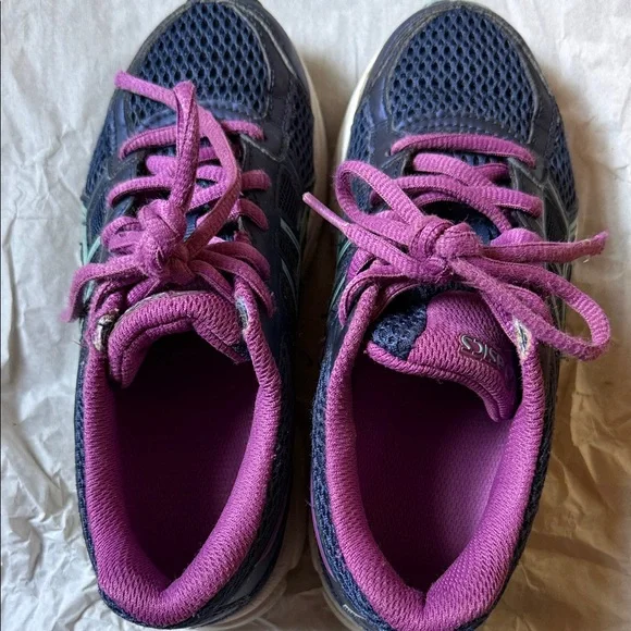 ASICS Navy and Magenta Kids Athletic Running Shoes
