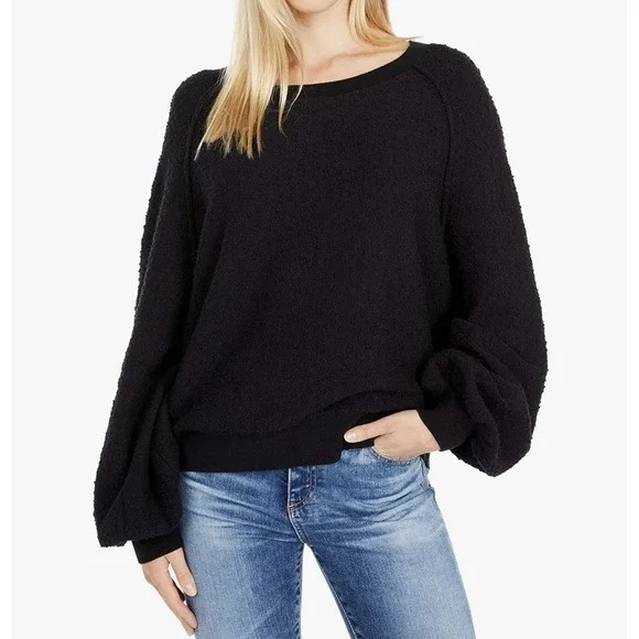 FREE PEOPLE WOMEN'S BLACK‎ LONG SLEEVE TEXTURED FOUND MY FRIEND PULLOVER Size XS