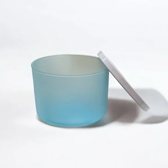 Blue Frosted Glass Jar With White Lid