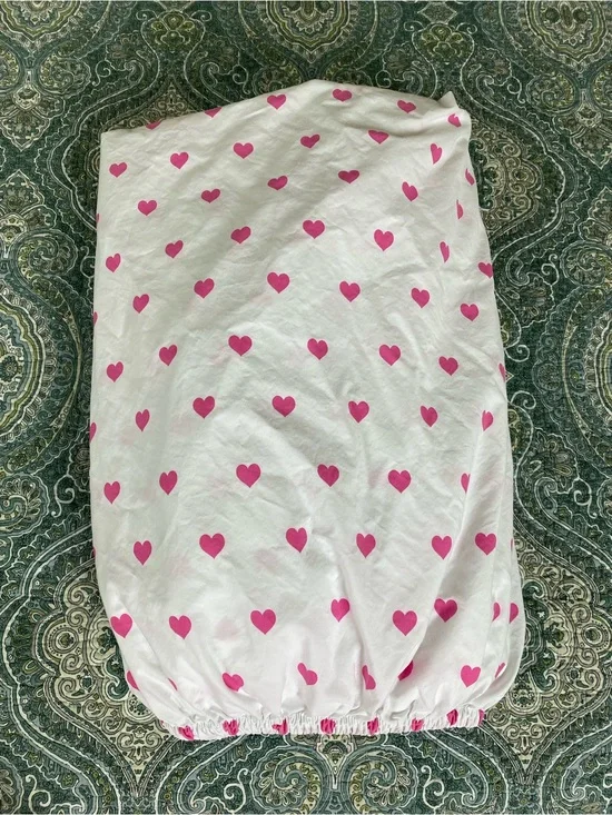 Pottery Barn Kids White Fitted Sheet with Pink Heart Print
