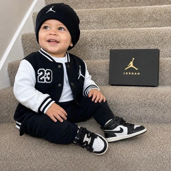 Nike Air Jordan 1 Mid Panda Elephant Toddler Shoes 8C Black White FB9912-001