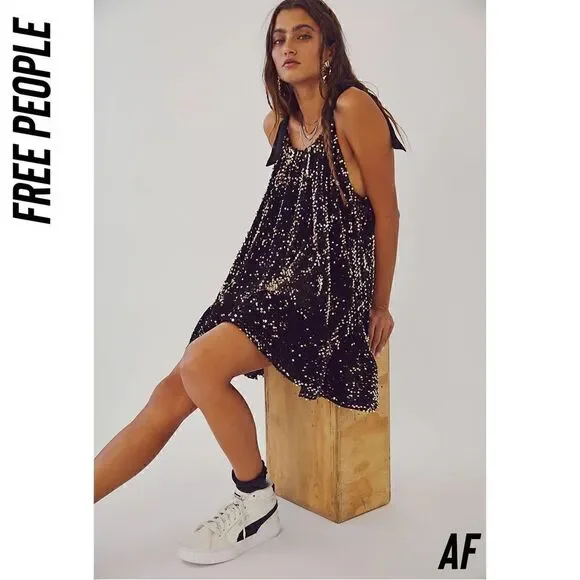FREE PEOPLE NOVA SEQUINED EMBELLISHED MINI DRESS BRONZE NWT MEDIUM