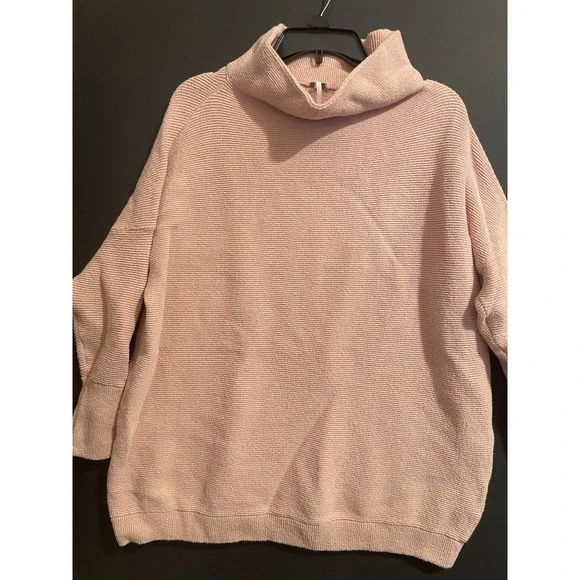 Free People Ottoman Slouchy Tunic Sweater Womens Pink Mock Neck‎ Oversized Small