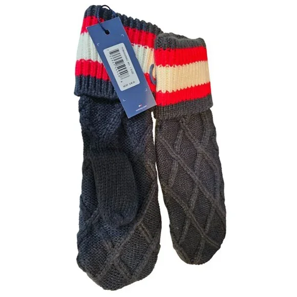 Tommy Hilfiger Acrylic Mittens Womens Blue Red White NWT Designer One Size NEW