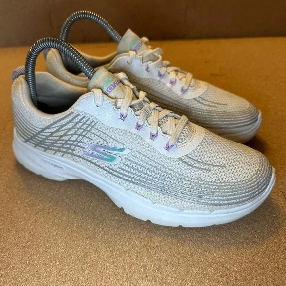 Skechers GoWalk Hyper Pillars Womens Size 7.5‎ White Silver Purple Walking Shoes