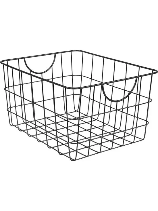 Large Black Metal Wire Basket with Handle - Utility Storage Bin for Kitchen