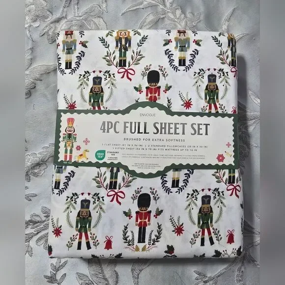 Envogue Full Size NUTCRACKER Sheet Set - Christmas Holiday 4-pc set, New