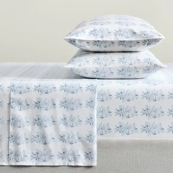 Pottery Barn Micha Blue Floral Pillowcases Sheet Set Cotton California King NWT