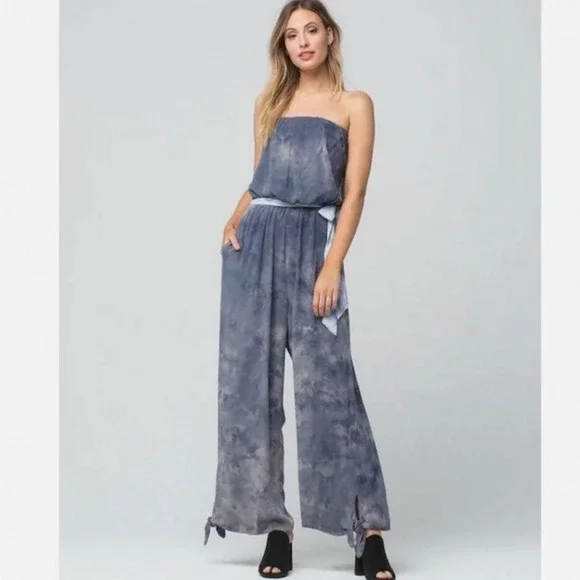 Free People Just Float Strapless Tie Dye Gray Jumpsuit Womens Size Medium