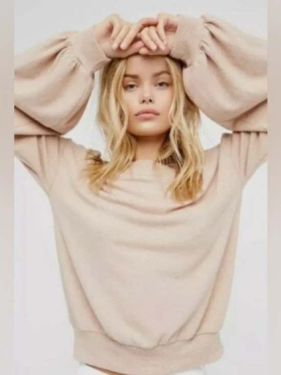 Free People Beach TGIF Pullover Sweater Balloon Sleeves Women’s Xs Gray