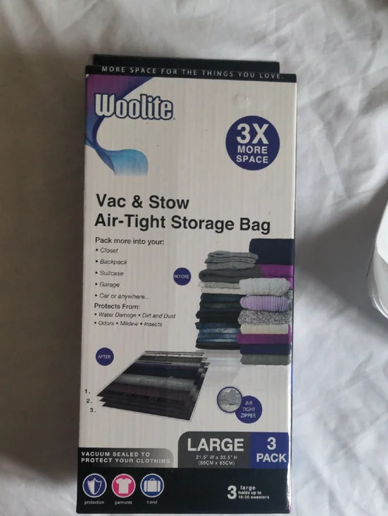 Woolite 3 Large Vac & Stow Air-Tight Storage Bags Clear (3 Pack)