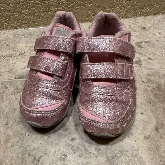 Kids PUMA Trainers Sneakers Pink Glitter‎ - Size 6C Hook And Loop Fastener