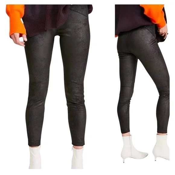 Free People Phoenix Faux Leather Moto Leggings Black XS NWT OB1015172