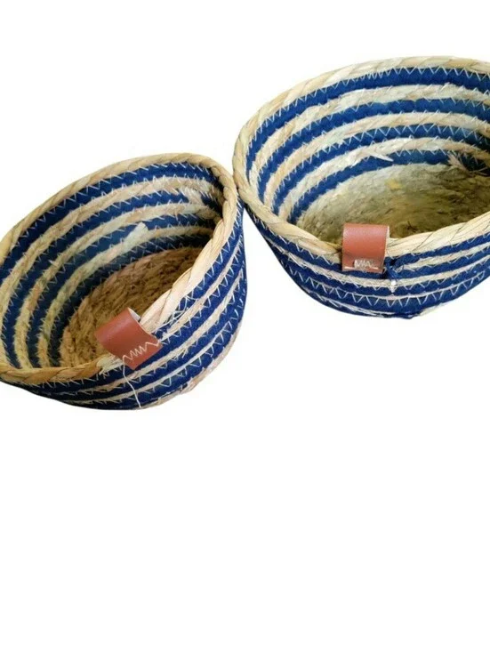Coastal Seagrass Storage Baskets Lot Of 2 Stripe Beach 7