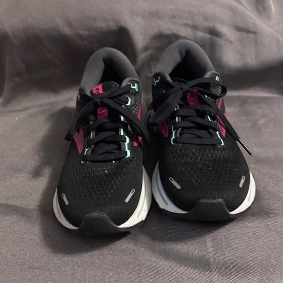 Brooks Women's Black Running Shoes with Pink and Teal Accents