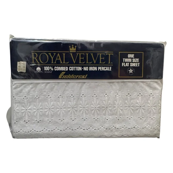 Vintage Fieldcrest Royal Velvet Twin Flat Sheet 100% Cotton Renaissance Lace USA