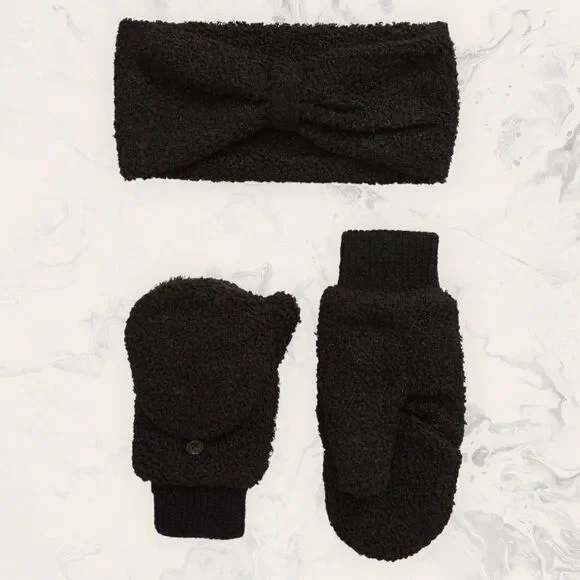 NEW BP. Boucle Head Wrap & Mittens Set - Black - One Size