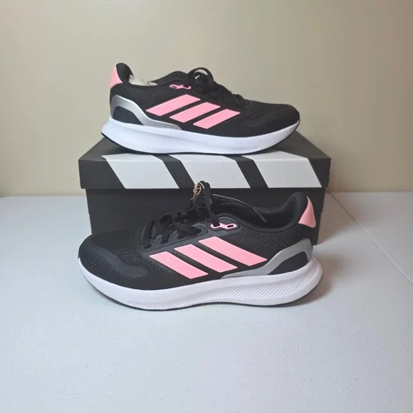 Adidas Runfalcon‎ 5 J Kids Running Shoes Black Pink Silver IE8585 Size 5.5Y NEW