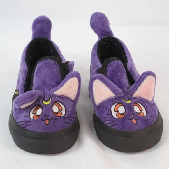 Vans x Sailor Moon Luna Slip-On Purple Plush Cat Sneakers Shoes Toddler Size 6.5
