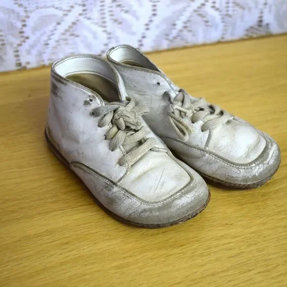 Vintage 1930s-40s Childrens Shoes Cracked Patina Rustic Farmhouse Baby Decor