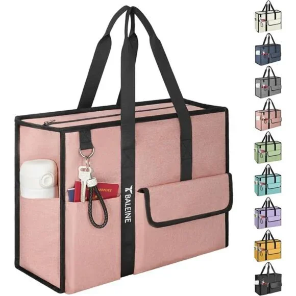 Medium Utility Tote Bag with Reinforced Bottom, Multi Pockets Foldable