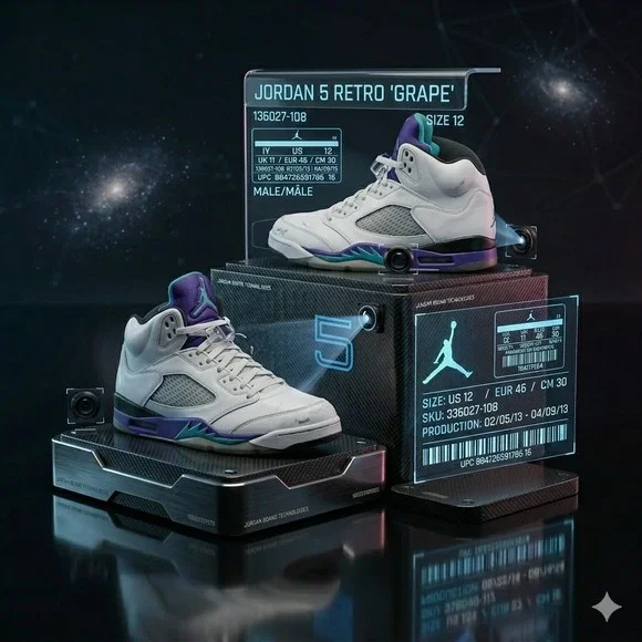 Jordan 5 Retro Grape White New Emerald Grape Ice 440888-108 5.5Y
