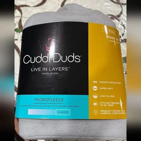 New Cuddle Duds Fleece Sheets Full Size Light Grey