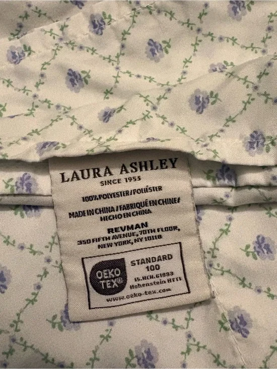 Laura Ashley XL Twin Flat Sheet Green Purple Flowers