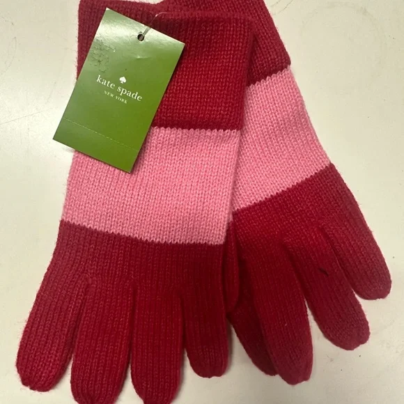 Kate Spade New York Colorblock Gloves Red Pink Knit NEW
