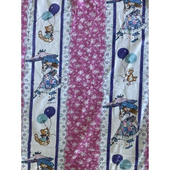Holly Hobbie  1990 Twin Flat Sheet  And Standard Pillow Case Pink Flannel