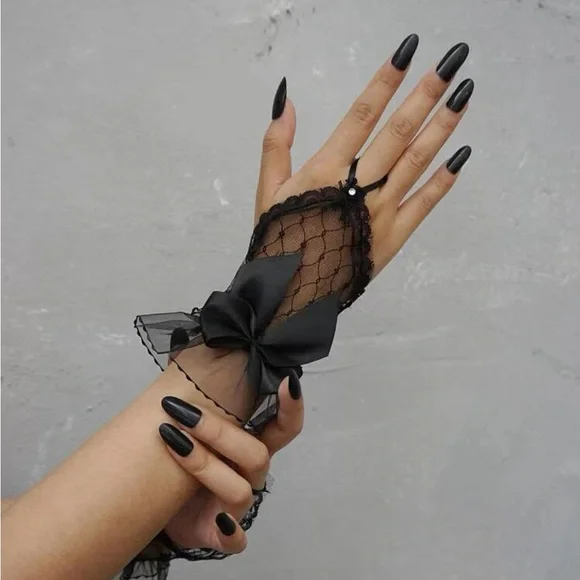 Bow Decor Fingerless Gloves