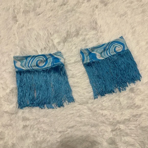 New Small blue fringe arm bands boho festival rave raver outfit accessory