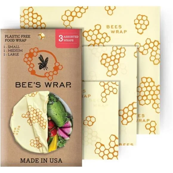 Bee's Wrap Beeswax Wraps for Food - Honeycomb 3 Pack (S, M, L) Made in USA