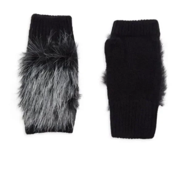 NEW! Adrienne Landau Faux Fur Fingerless Gloves *Black Snow*