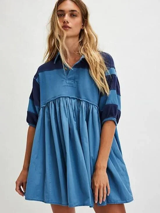 Free People Remi Rugby Mini Dress Blue