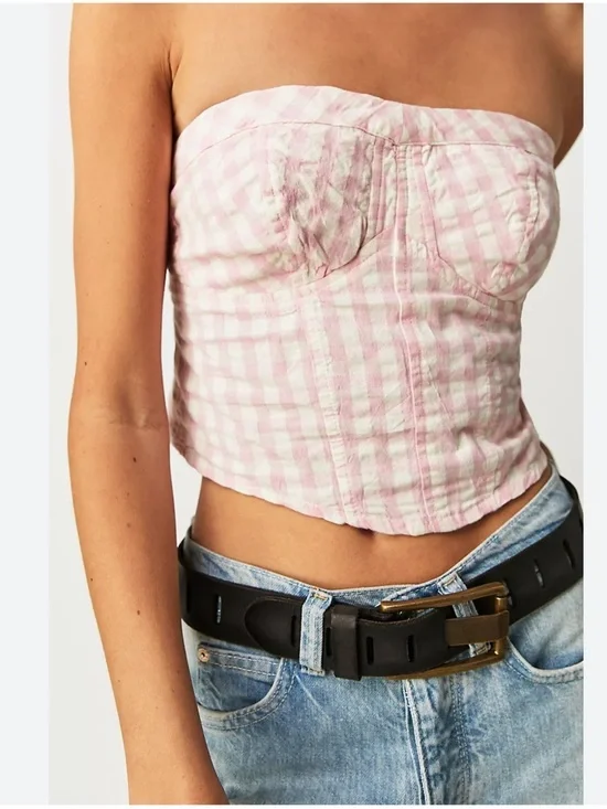 Free People Retro Leilani Gingham tube top pink white medium