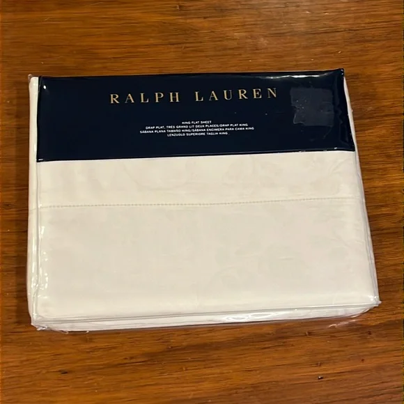 Ralph Lauren Ashmont King Flat Sheet 112”x102” new Cream Made in Italy Floral