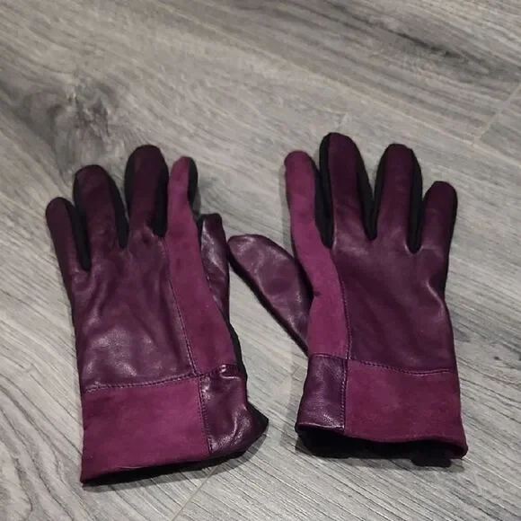 EUC Lord&Taylor Eggplant Purple Suede&Lamb Leather Driving Gloves