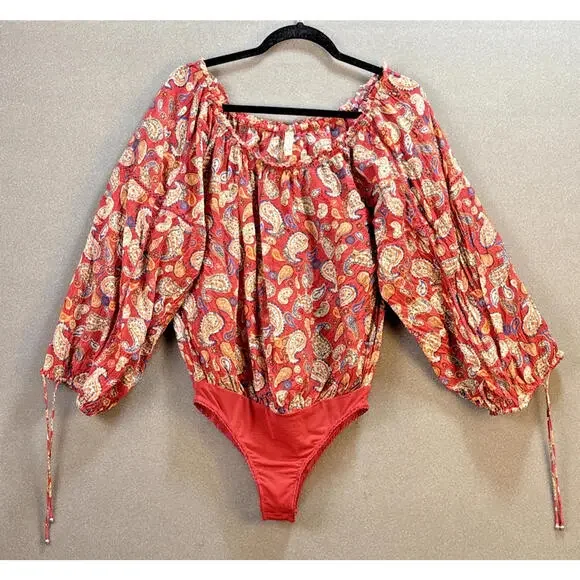 Free People Intimately Free Sundown Bodysuit Paisley Print Women XS Off Shoulder