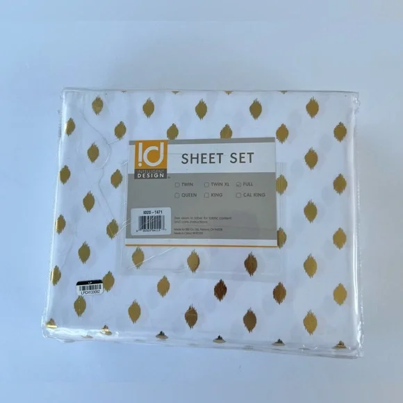 Intelligent Design Metallic Dot Printed Sheet Set White/Gold Full