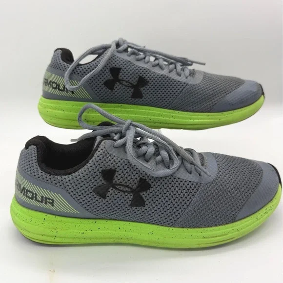 Under Armour Sneakers Kids 6.5Y Gray Lime Green Mesh Athletic Running Shoes