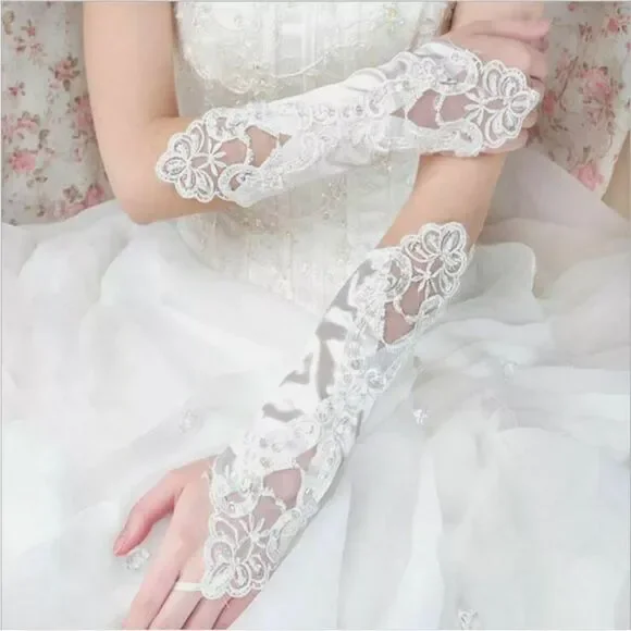 Pearl lace Bridal glove Wedding Prom Party Costume