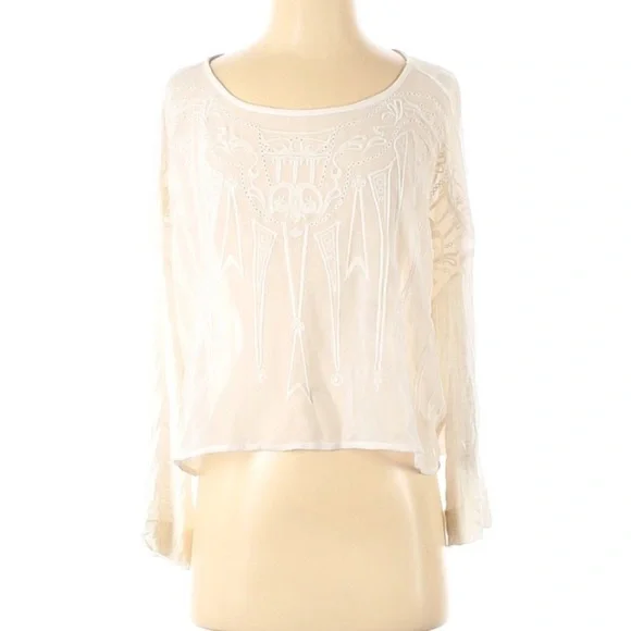 Free People White Embroidered Flowy Top